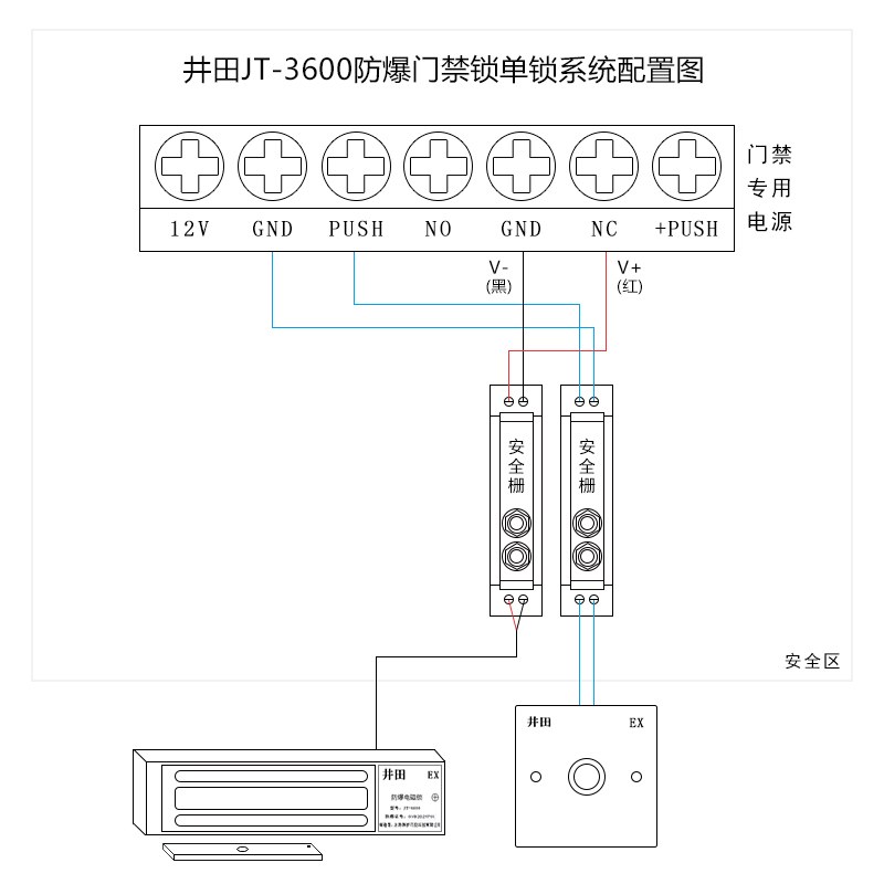 井田单门防爆门禁锁 JT-3600 接线说明